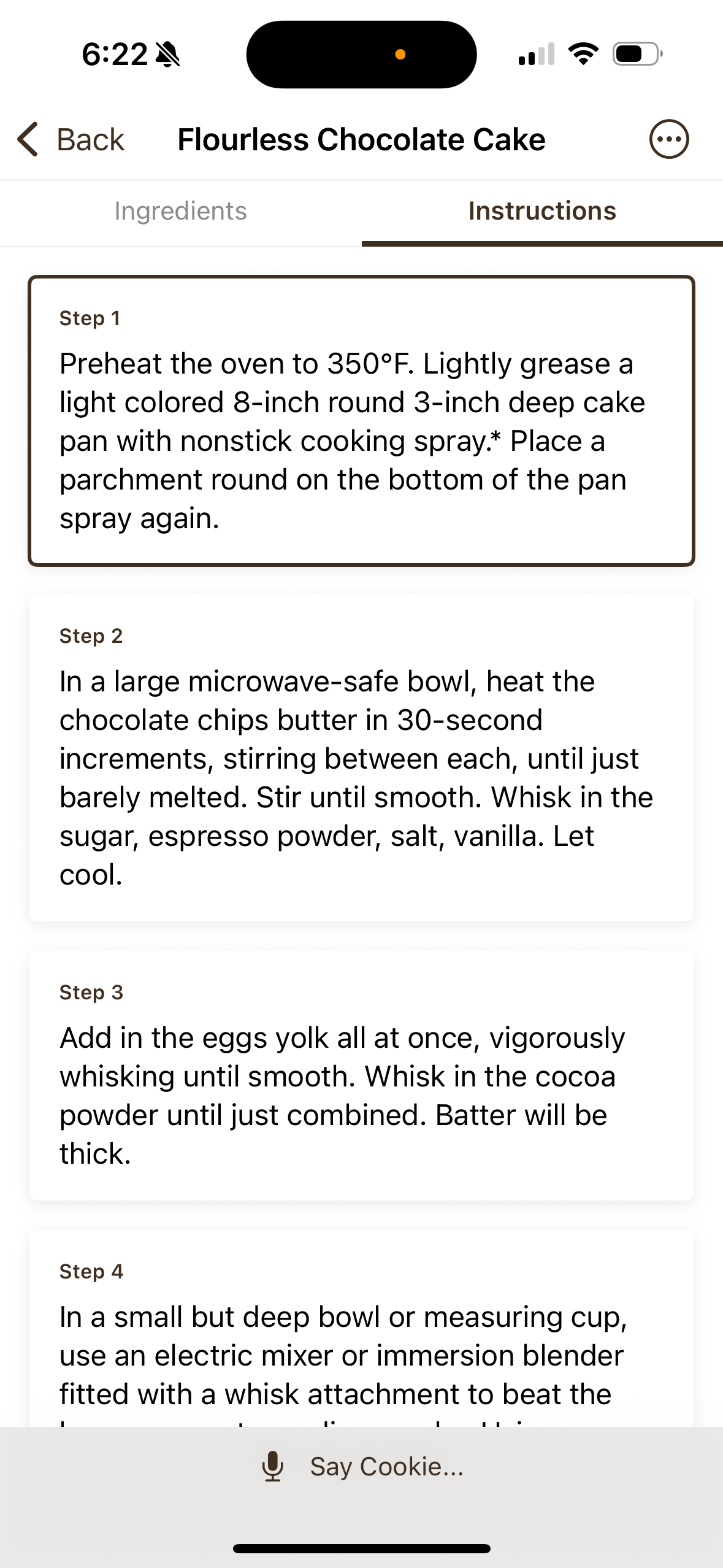 Recipe instructions shown as clean, readable cards